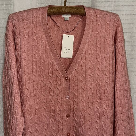 a new day XS-XL Pink Cable Knit Button Front Oversized Tunic Length Cardigan - Picture 6 of 14